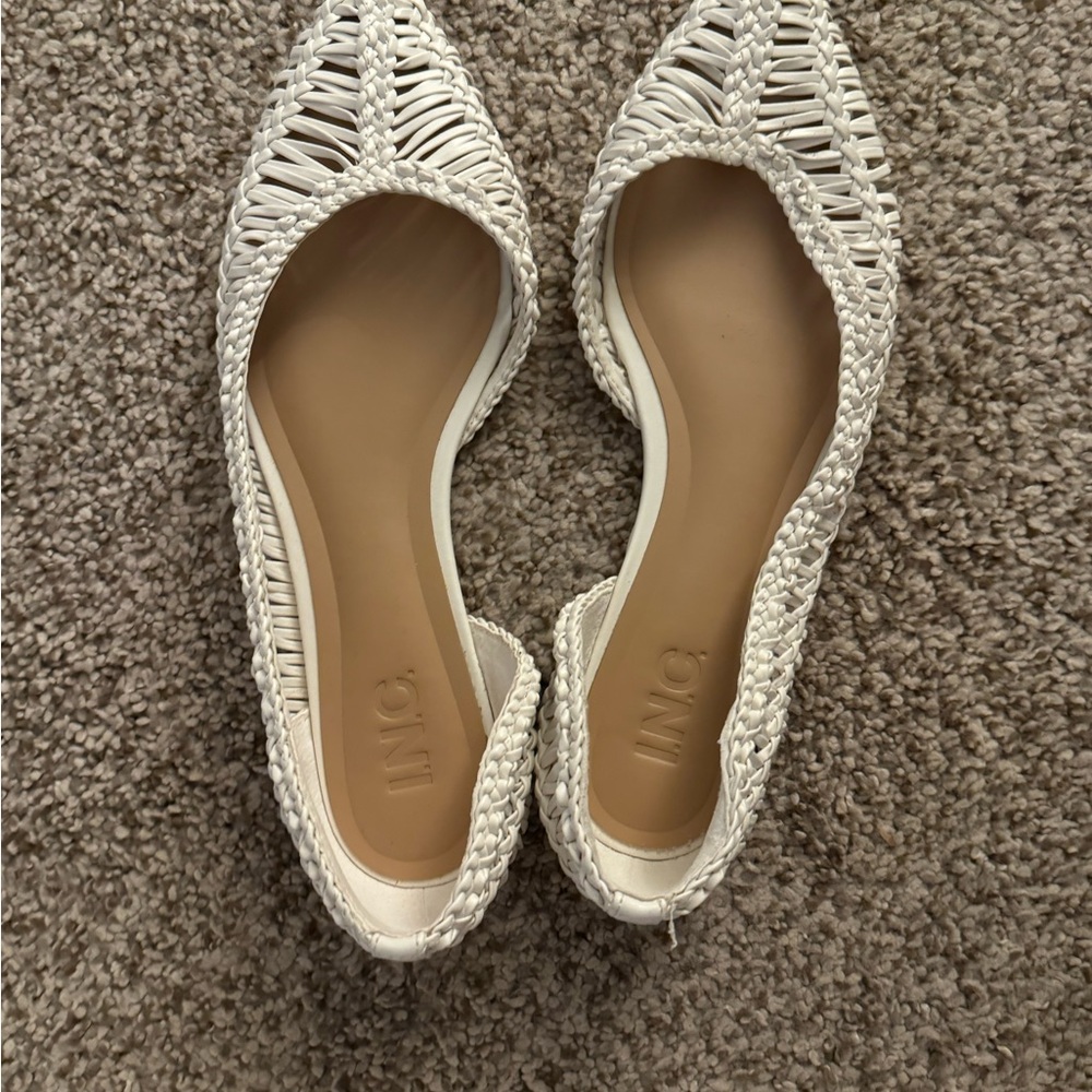 INC International Concepts White Braided Pointed-Toe Flats